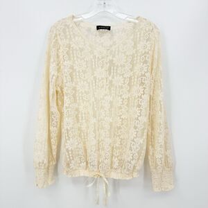 Venus Womens Lace Blouse L Ivory Long Sleeve Romantic Boho Peasant Cottagecore